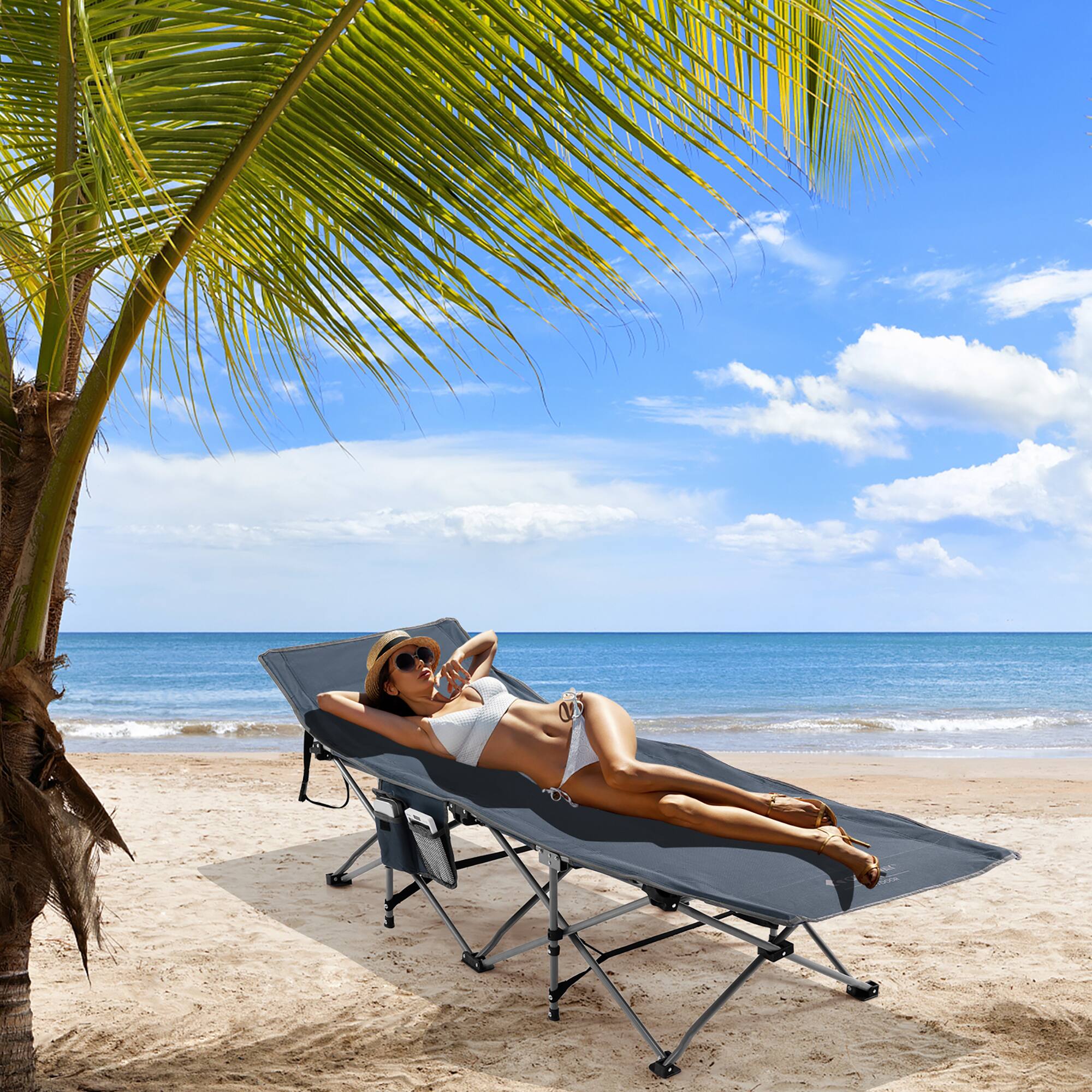 Alt View 1. Costway - Costway Folding Retractable Travel Camping Cot w/Removable Mattress & Carry Bag - Blue.