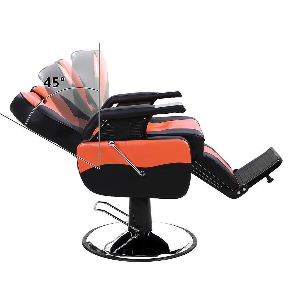 Back. Winado - All Purpose Barber Chair Heavy Duty Salon Hydraulic Reclining Chair with Anti-slip Footrest for Hair Stylist Barber Shop - Black & Orange.
