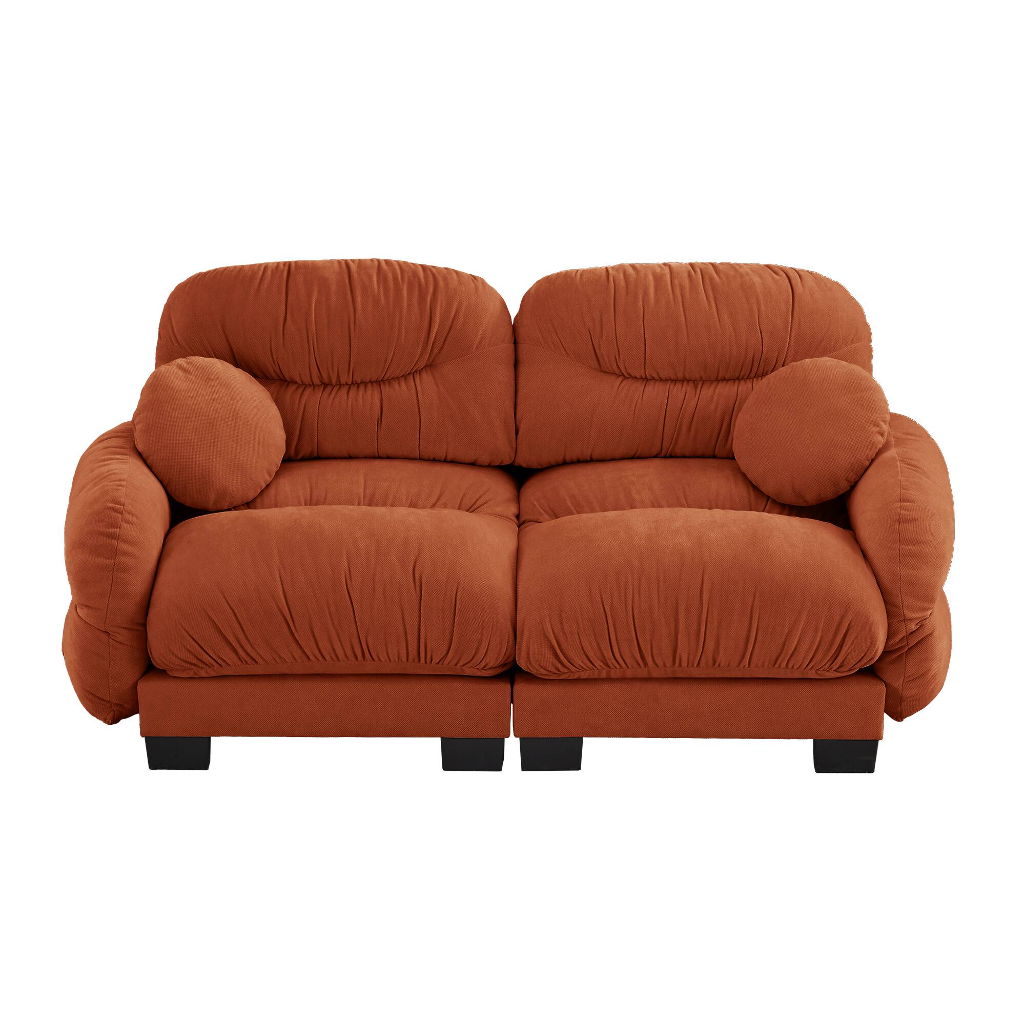 Alt View 1. Anysun - 2-Seater Modular Sofa with Chenille Fabric, High-Density Foam & Curved Armrests, Pleated Design for Living Room - Orange.