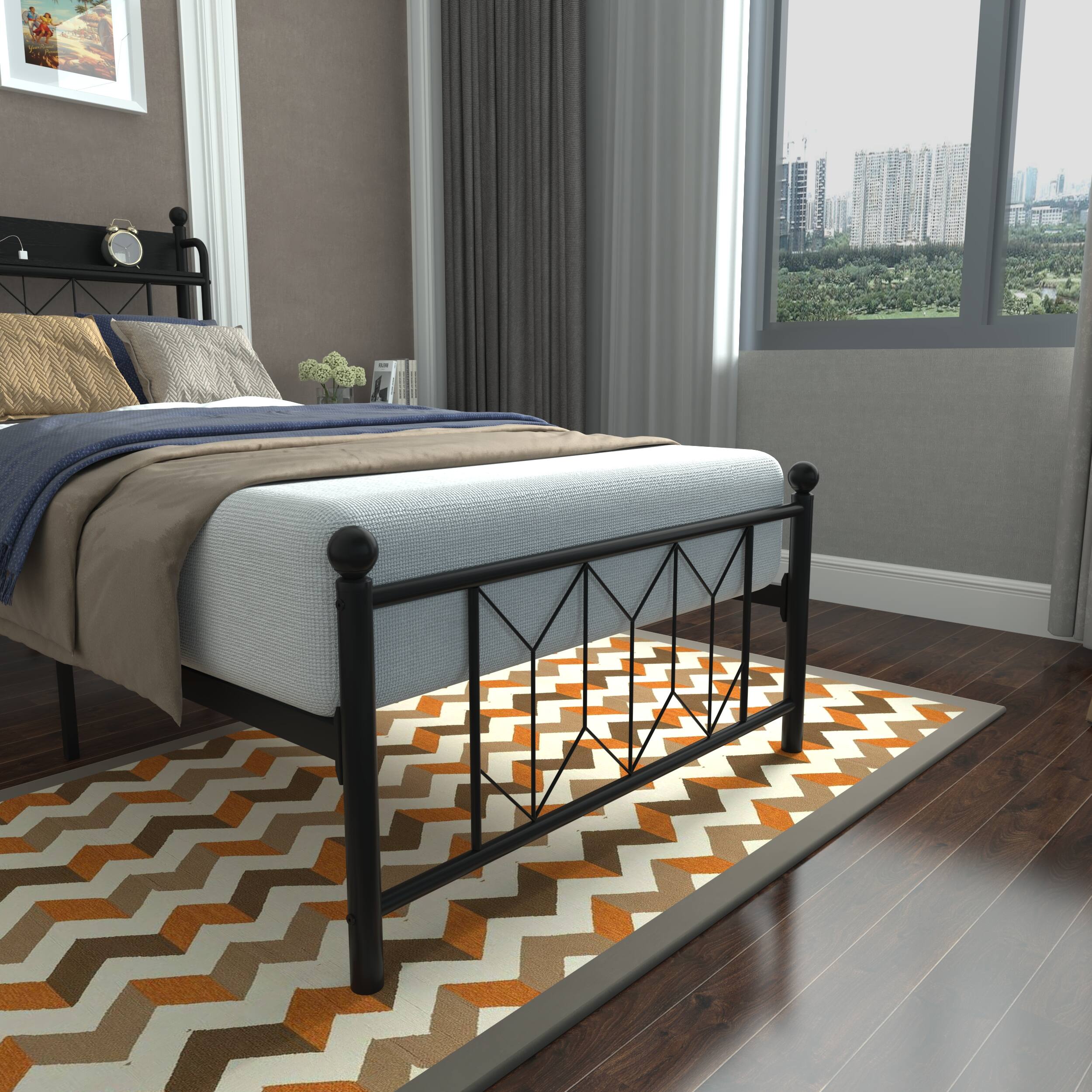Alt View 1. LUCKY ONE - Twin Size Bed Frames With Headboard,Charging Station and LED Light - Black.