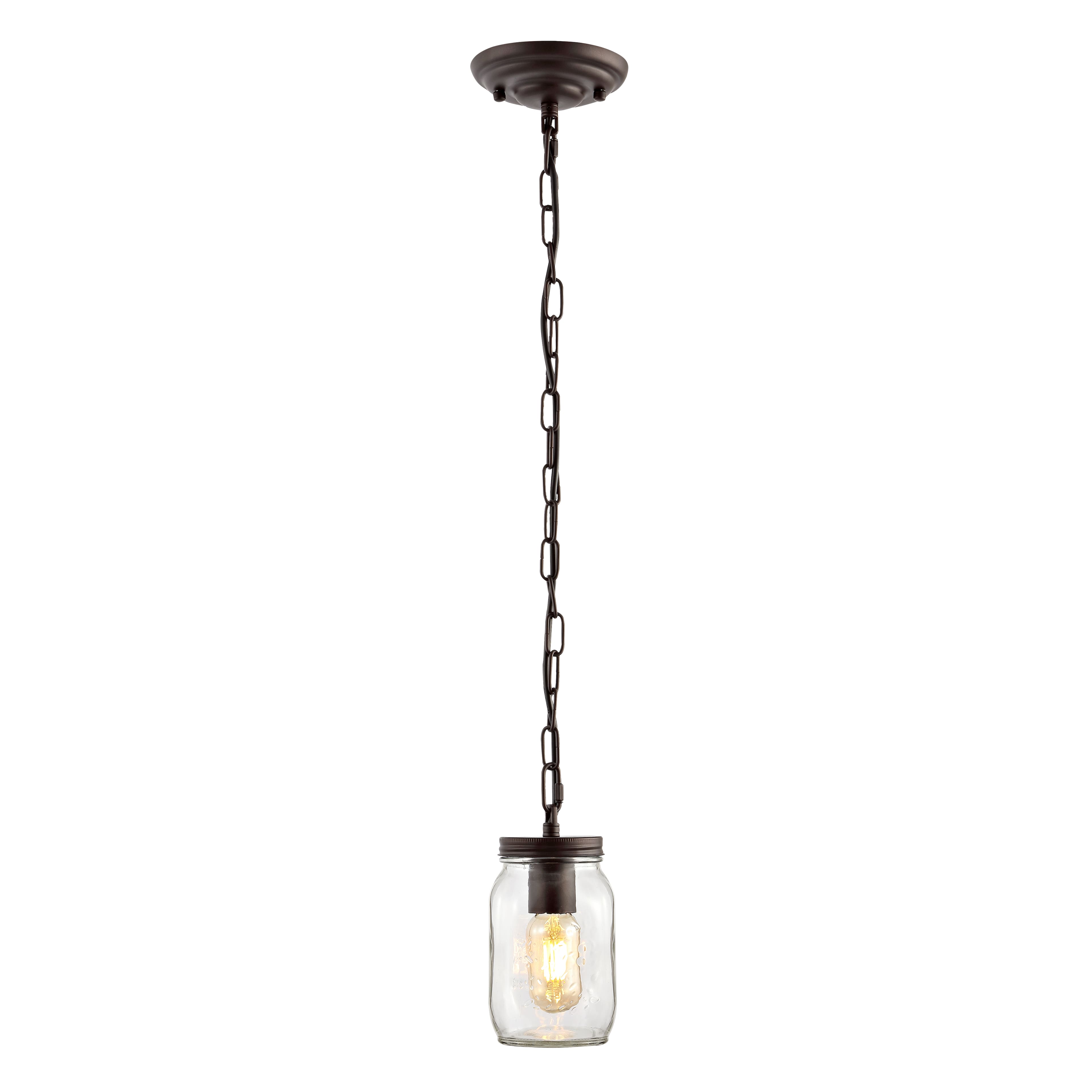 "Jonathan Y - Gaines 5.5"" 1-Light Farmhouse Industrial Iron Mason Jar LED Pendant, Oil Rubbed Bronze/Clear - Oil-Rubbed Bronze" price history on PriceWatchPro