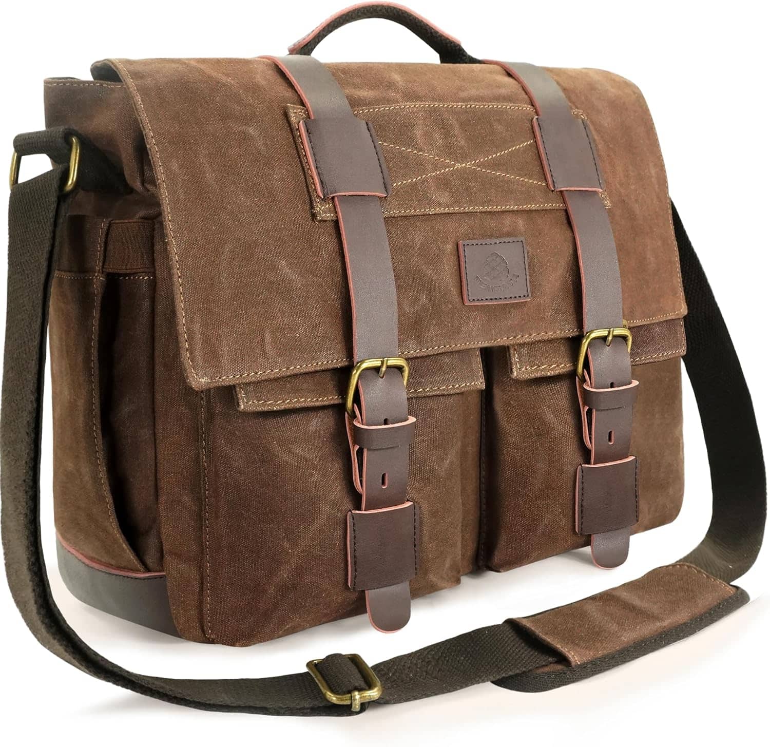 Vulpecula Spade - Water-resistant Waxed Canvas Messenger Bag, Vintage Computer Satchel Briefcase for School Work Travel  - Vintage Brown