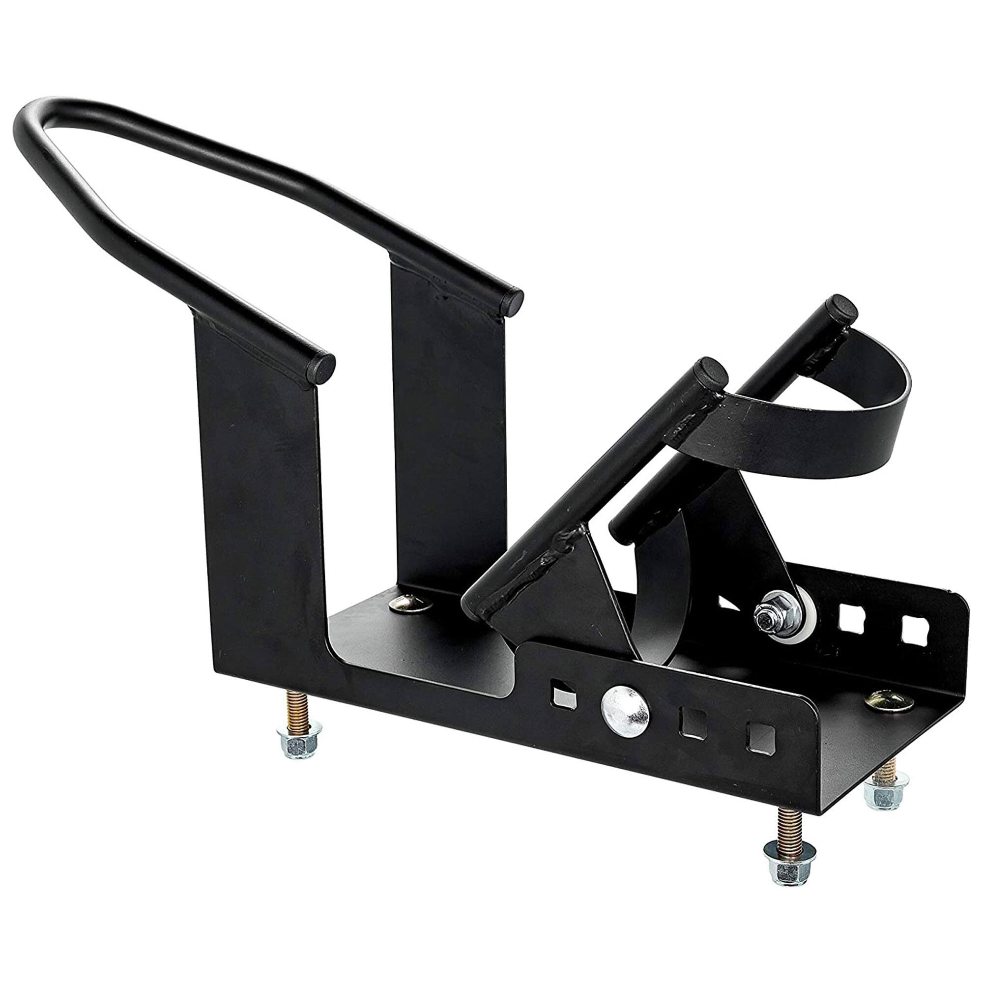 Alt View 1. Camco - Camco Motorcycle Wheel Chock Mount with Handlebar Straps & Universal Tire Fit - Black.