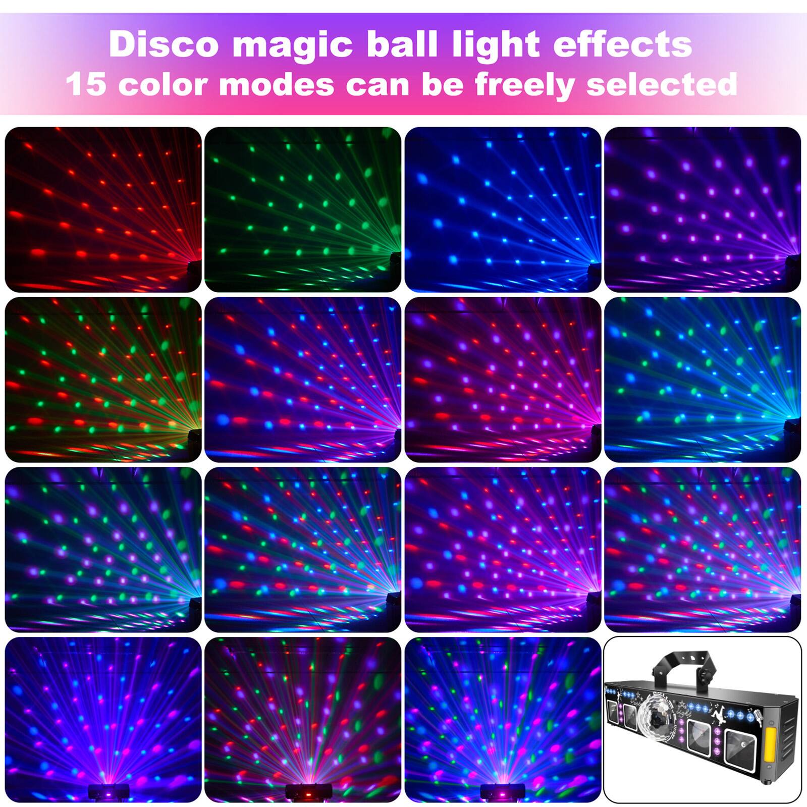 Disco magic ball light effects  
15 color modes can be freely selected