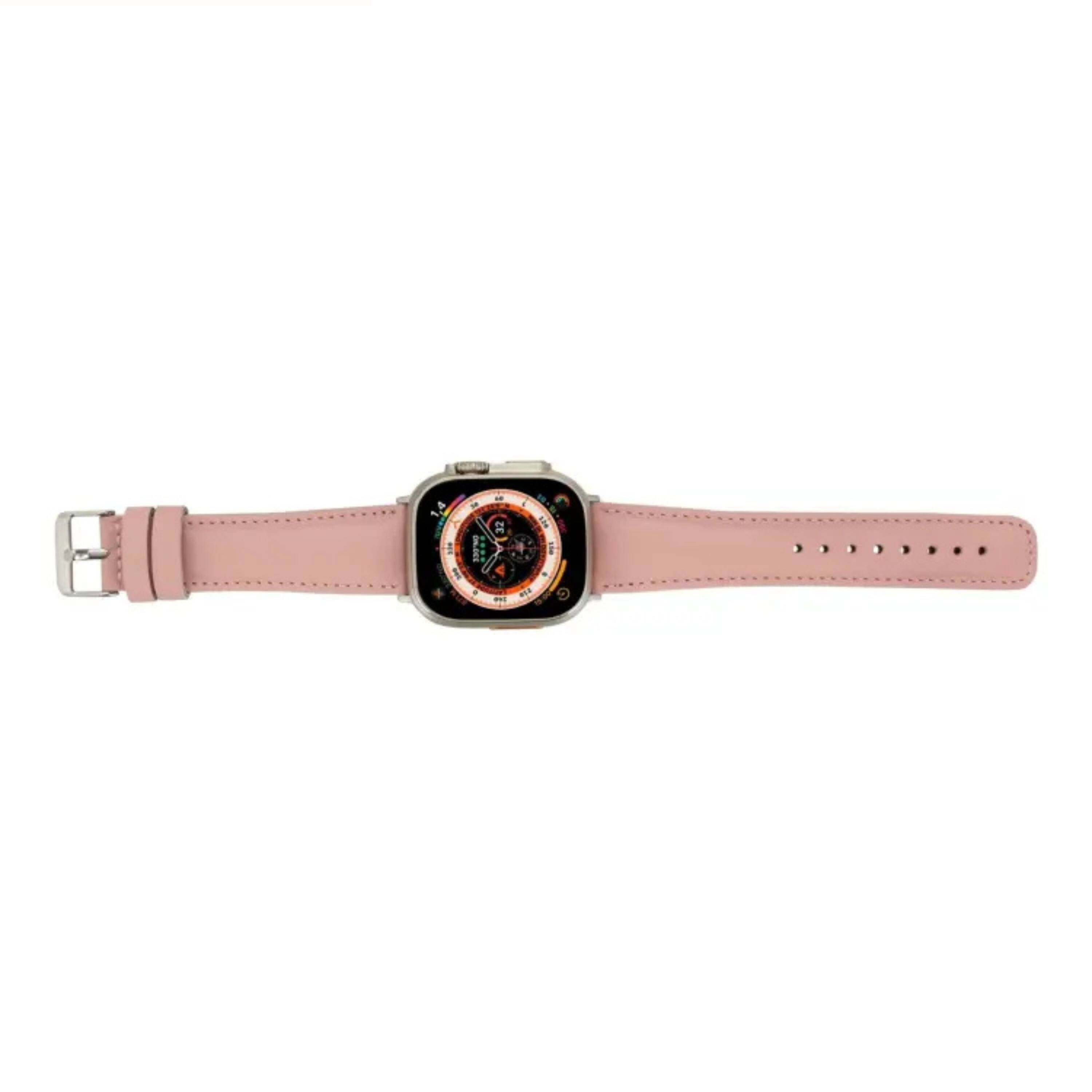 Left. Kitcheniva - Leather Watch Band Compatible With Apple Watch Ultra Series 8 7 And SE 38mm to 41mm Pink - Pink.