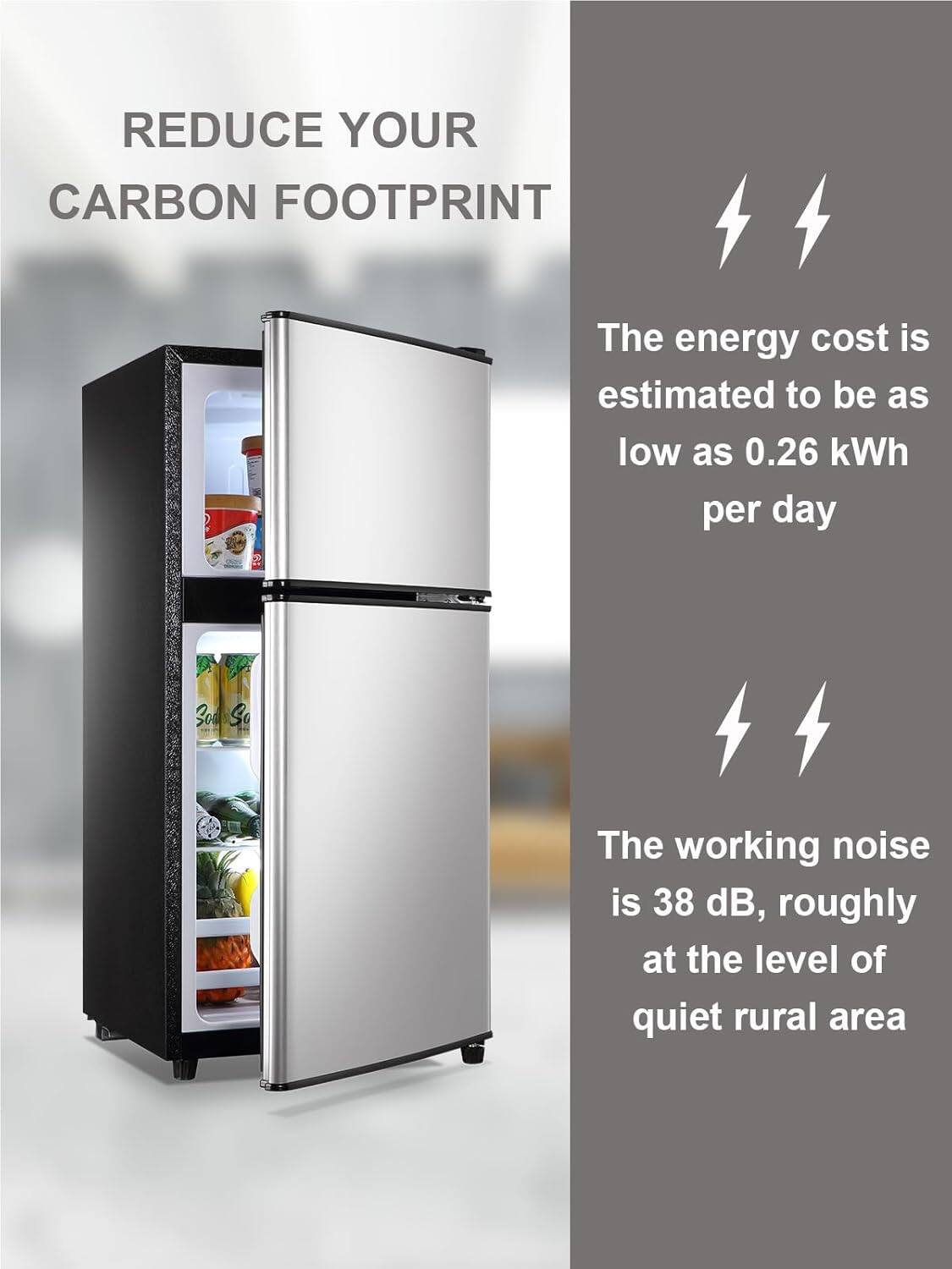 REDUCE YOUR CARBON FOOTPRINT

The energy cost is estimated to be as low as 0.26 kWh per day

The working noise is 38 dB, roughly at the level of quiet rural area