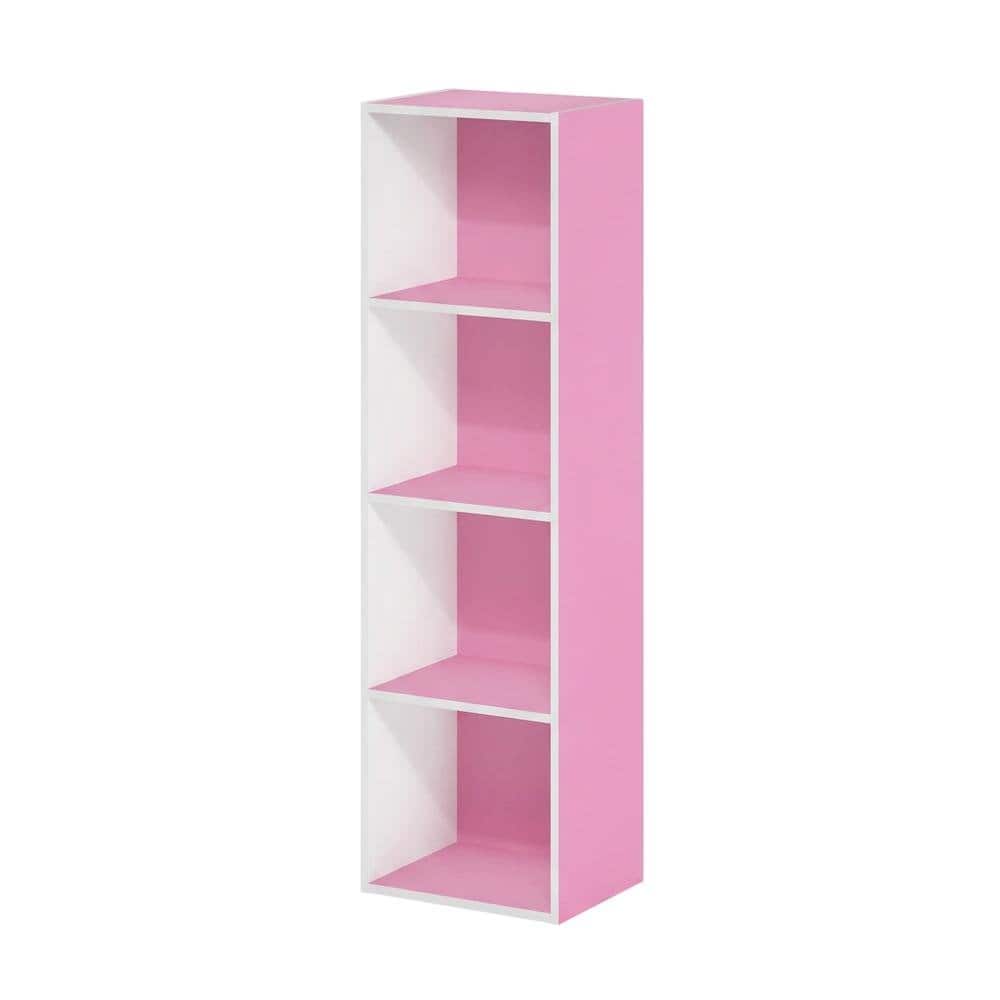 FurniFact - 4-Tier Open Shelf Bookcase with Engineered Wood Construction for Storage - Pink/White