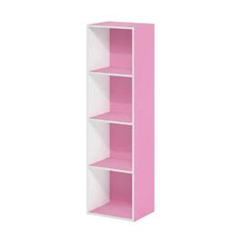 FurniFact - 4-Tier Open Shelf Bookcase with Engineered Wood Construction for Storage - Pink/White