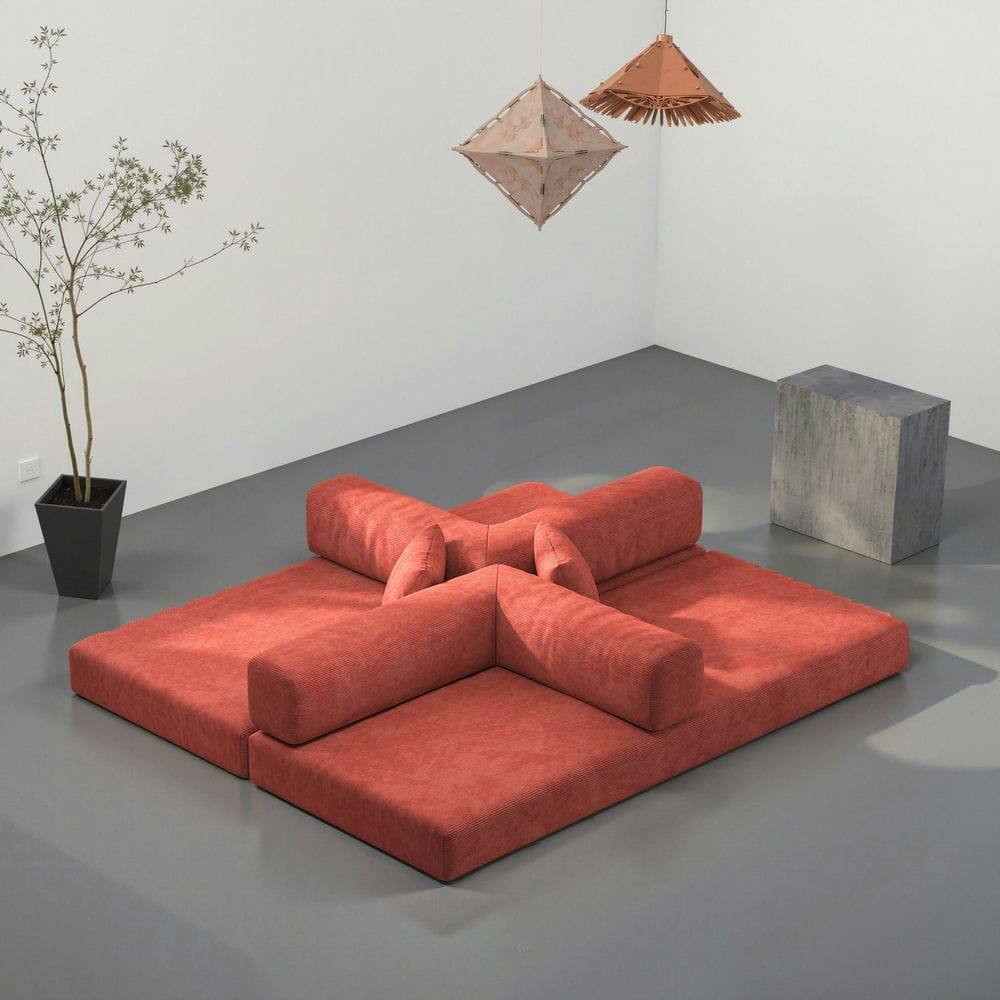 Alt View 5. Kadyn - 78.8" Modular Floor Sofa, Convertible Pudding Block Design with Armrests, Compression Packaging, Orange - Orange.