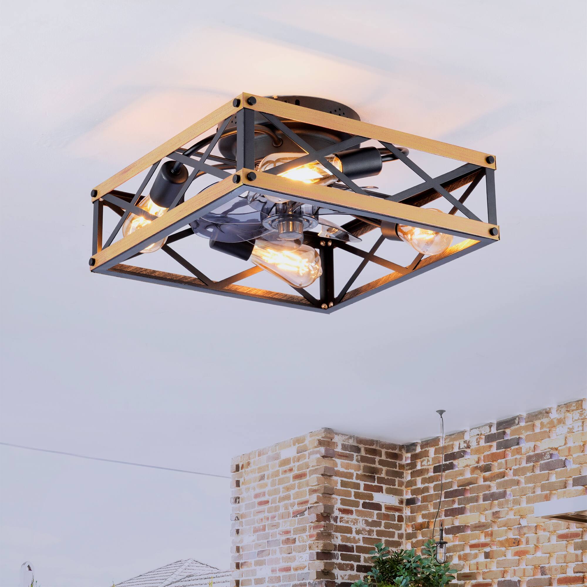 Angle. GOODSILO - 22.6'' Flush Mount Ceiling Fan with Remote, 6-Speed, Reversible, Timer (Bulbs Not Included) - Bronze,Brushed Gold.