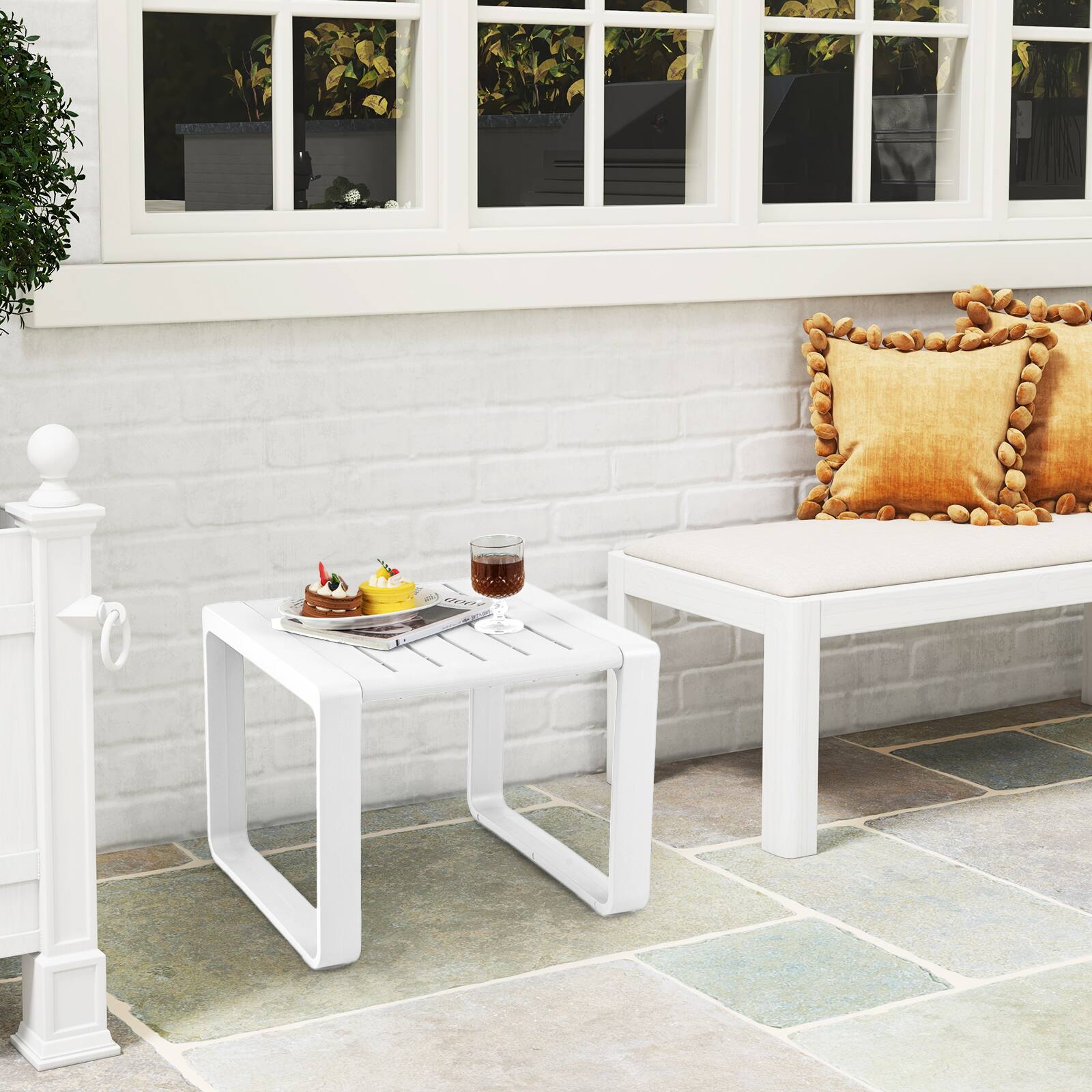 Alt View 3. Gymax - Gymax Outdoor Side Table Set of 2 18'' Weather Resistant Adirondack Table Patio White - White.