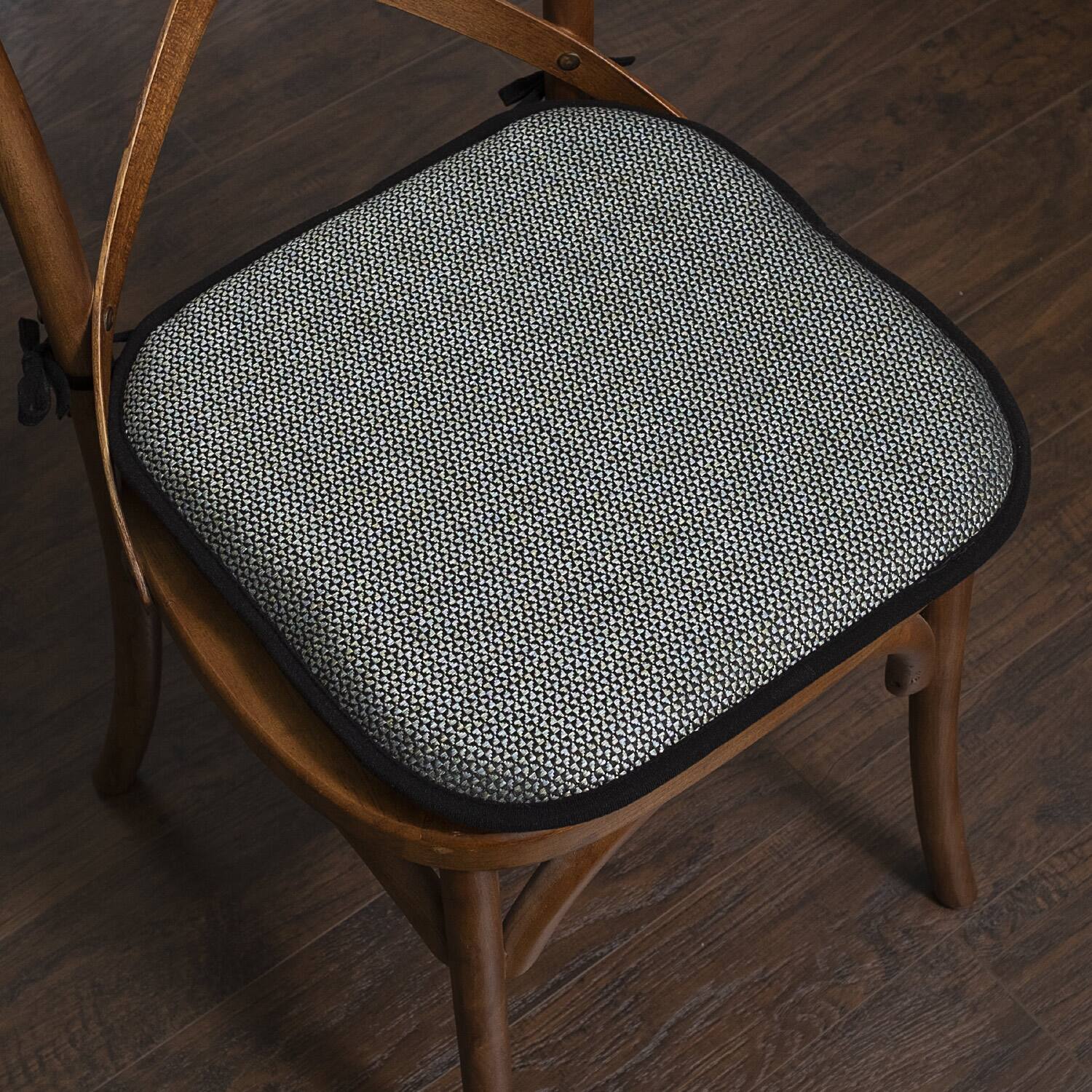 Back. Sweet Home Collection - Cameron Memory Foam No Slip Back 16" x 16" Chair Pad Cushion with Ties, 2-Pack - Black/Sage/Blue.