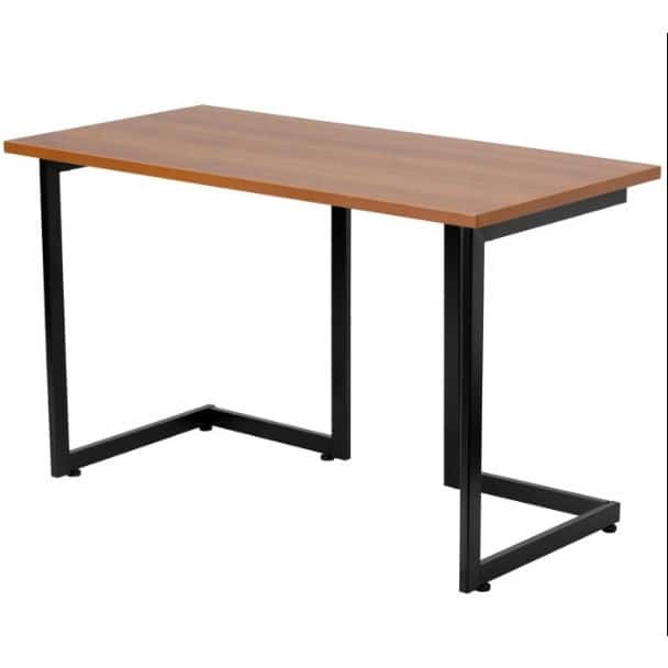 SlickBlue - Modern Black Metal Frame Computer Desk with Cherry Wood Finish Top - Multi