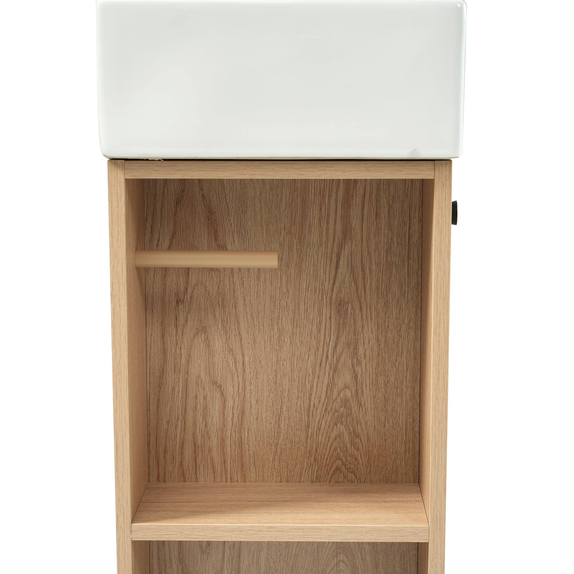 Back. Boyel Living - 21.6 Inch Bathroom Vanity with Ceramic Sink Wood Grain Cabinet Right Door Soft Close and Open Storage - Wood.