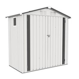 Mondawe - 6X4FT Metal Storage Shed with Peaked Roof Waterproof,Clear Window and Lockable Door - White+gray