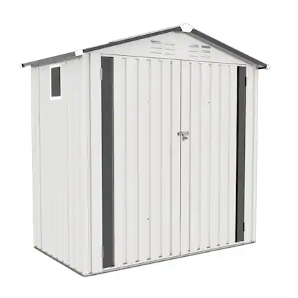 Front. Mondawe - 6X4FT Metal Storage Shed with Peaked Roof Waterproof,Clear Window and Lockable Door - White+gray.