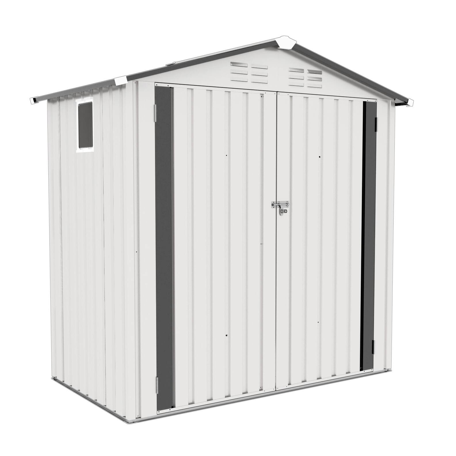 Front. Mondawe - 6X4FT Metal Storage Shed with Peaked Roof Waterproof,Clear Window and Lockable Door - White+gray.