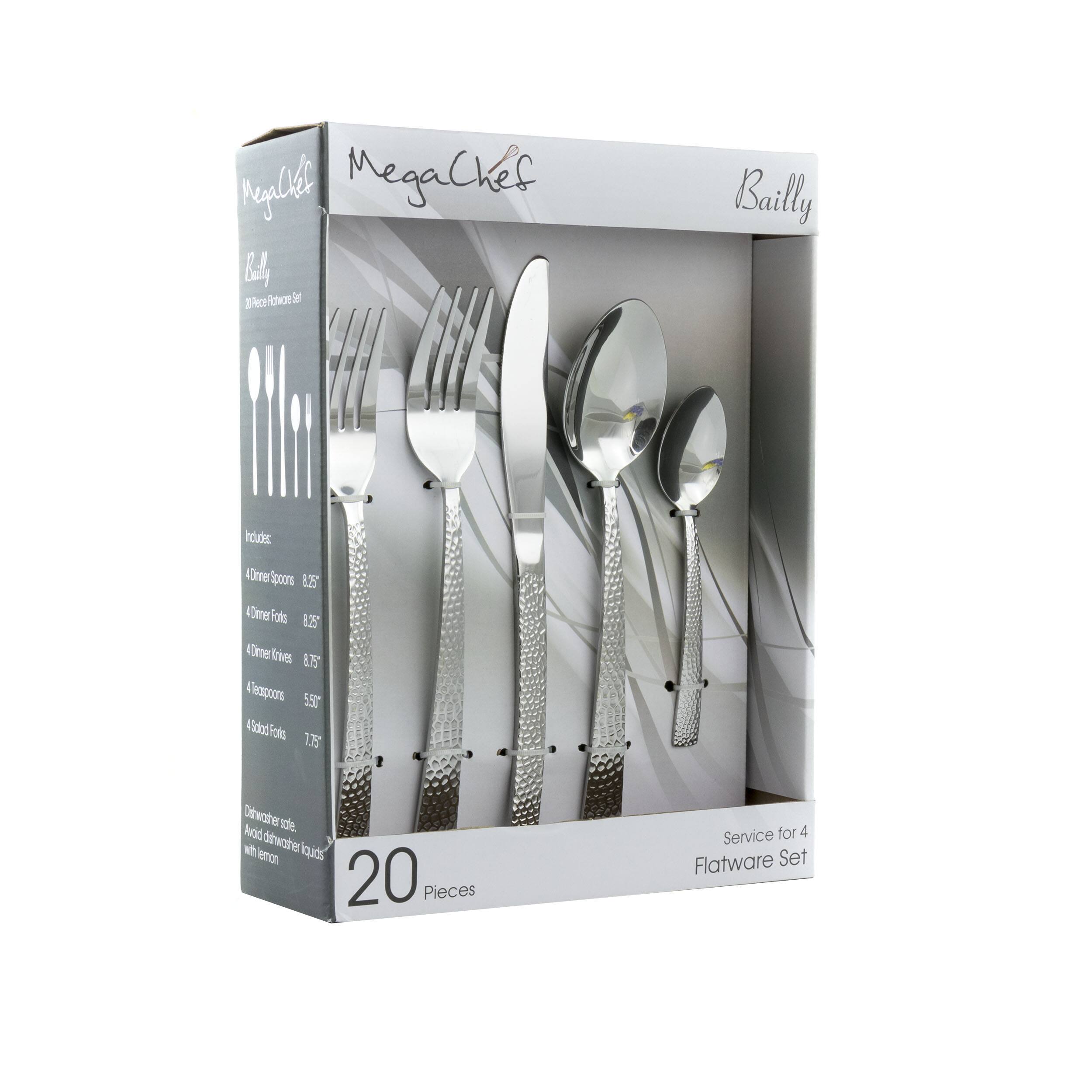 MegaChef - Baily 20 Piece Flatware Utensil Set, Stainless Steel Silverware Metal Service for 4 - Silver