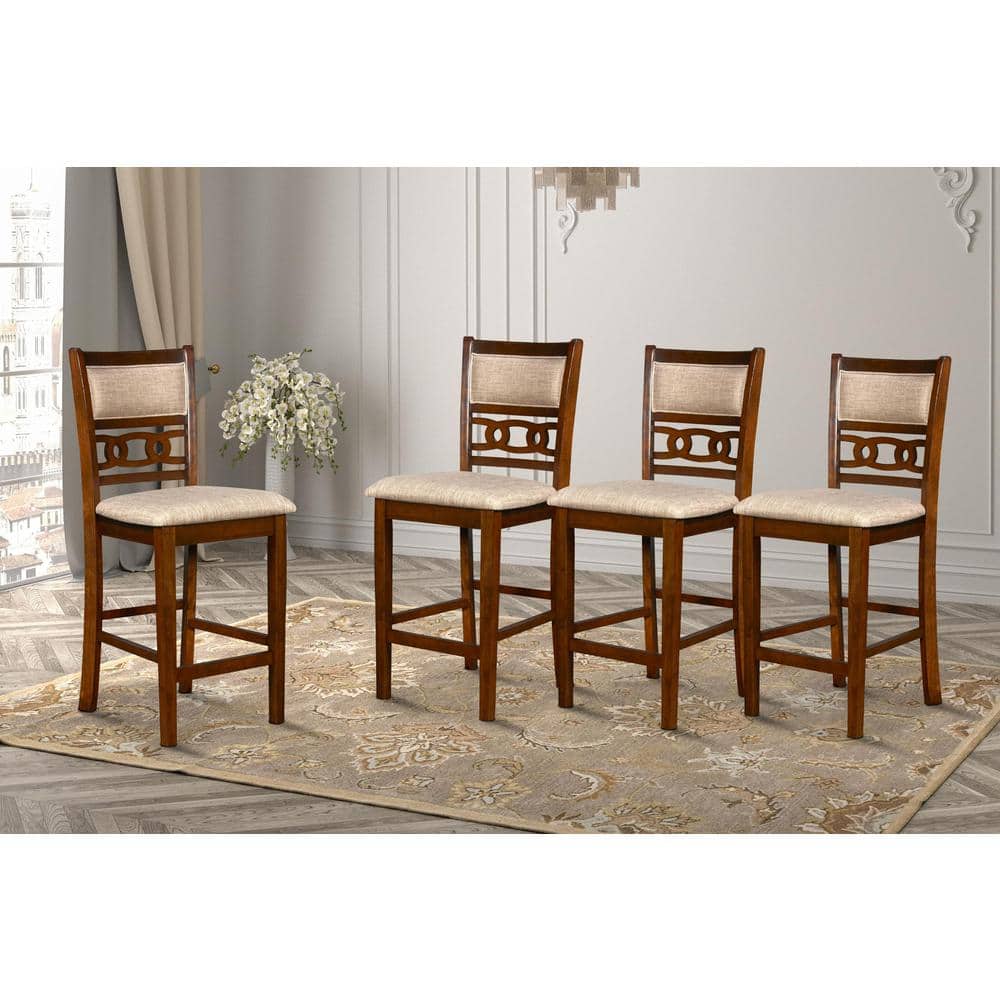 New Classic Furniture - Gia Cherry Wood Counter Chair with Fabric Seat (Set of 4) - Brown