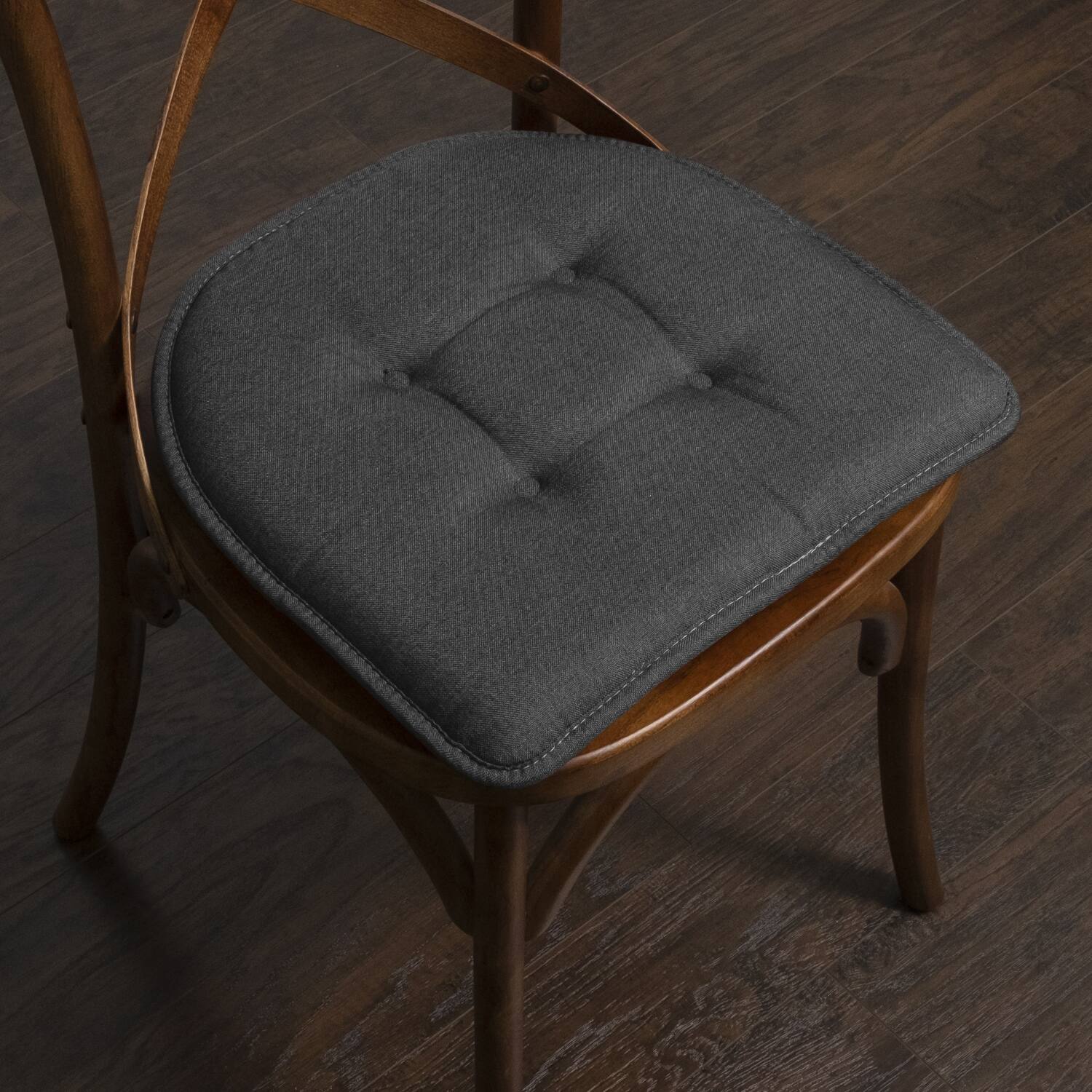 Left. Sweet Home Collection - Solid Color U Shaped Memory Foam 17" x 16" Chair Cushions, 6-Pack - Charcoal.