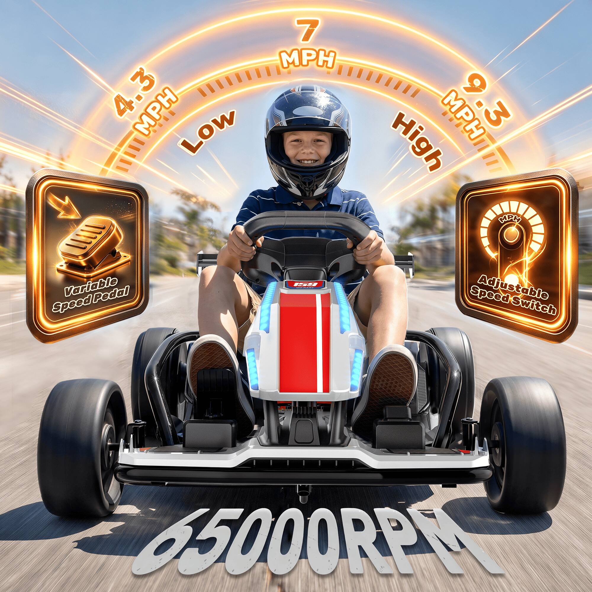 7 MPH 4.3 MPH LOW  
MPH 3. High MPH  
Variable Pedal Speed  
159  
Speed Adjustable Switch  
CITY  
65000RPM