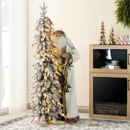 Glitzhome - 4FT Oversized Woodland Santa with 5FT Lighted Flocked Artificial Christmas Tree - Multi-Colored