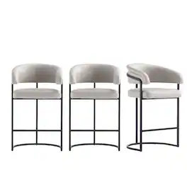 Manhattan Comfort - Augusta Modern Metal Upholstered Counter Stool - Set of 3 - Light Gray
