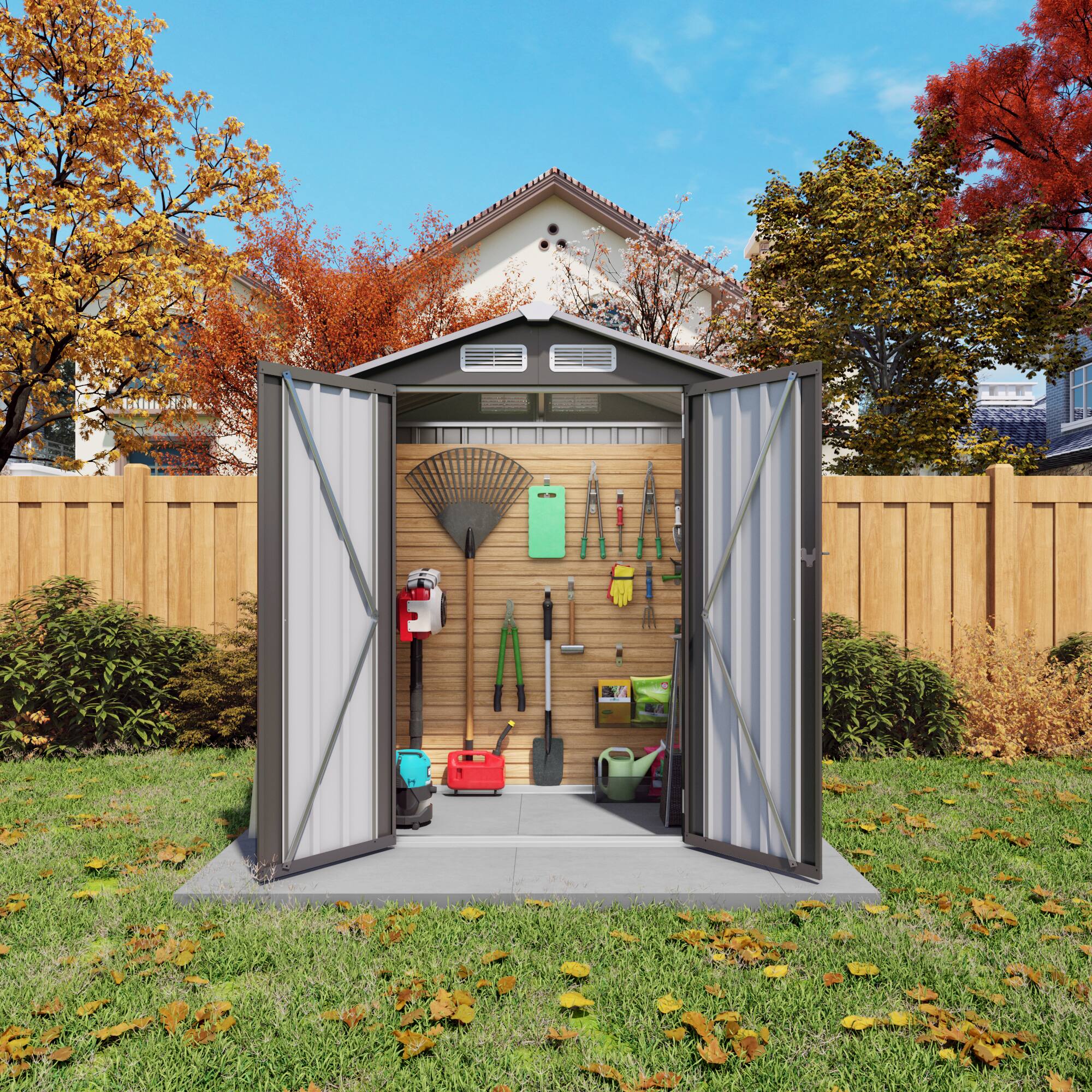 Back. Mondawe - 5X3 FT Metal Outdoor Storage Shed with Peaked Roof Waterproof and Lockable Door - Gray.