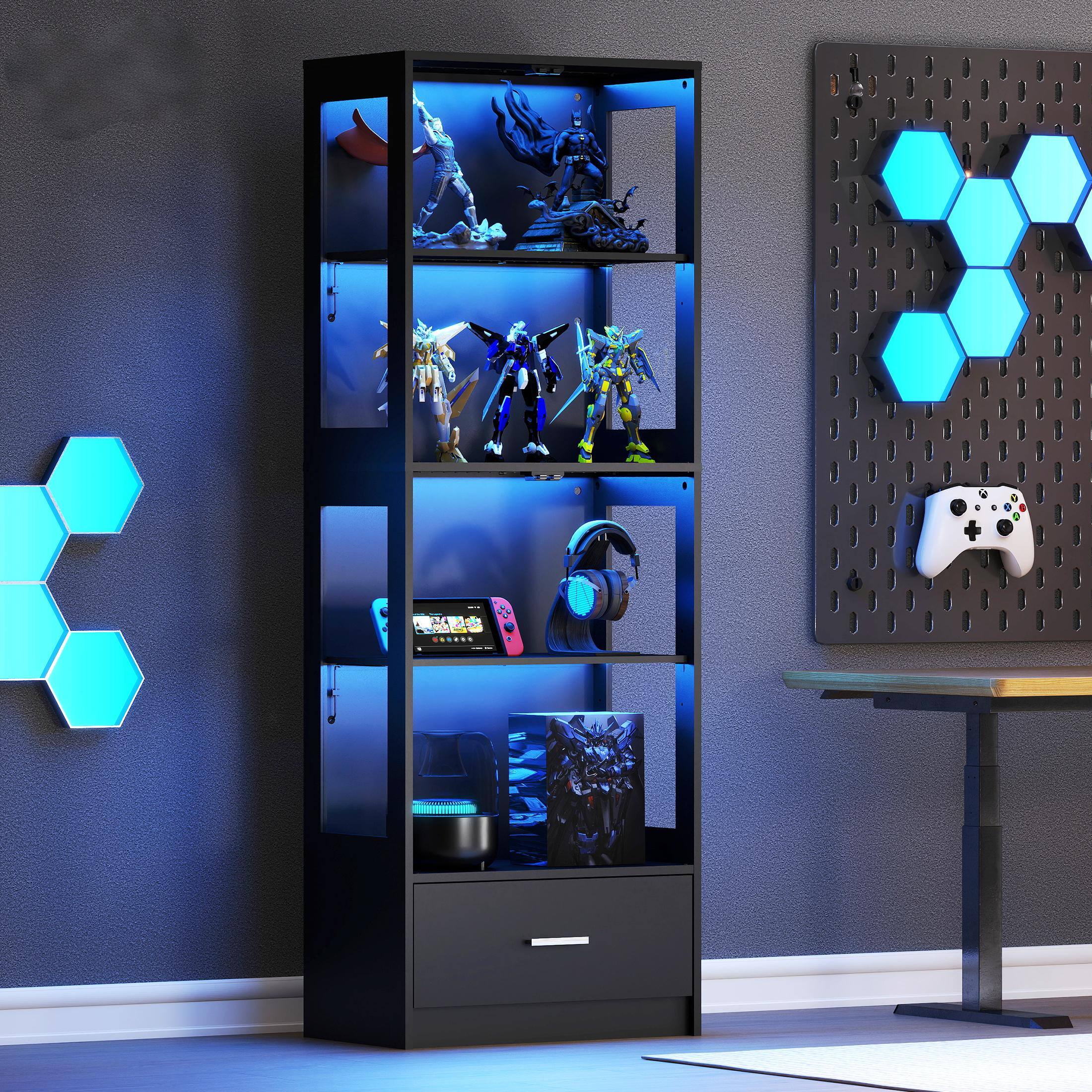 Alt View 8. Skyzoo - Skyzoo 5-Tier Glass Display Cabinet with LED Lights & Adjustable Shelves & Drawer, Curio Cabinet for Home & Office - Black.