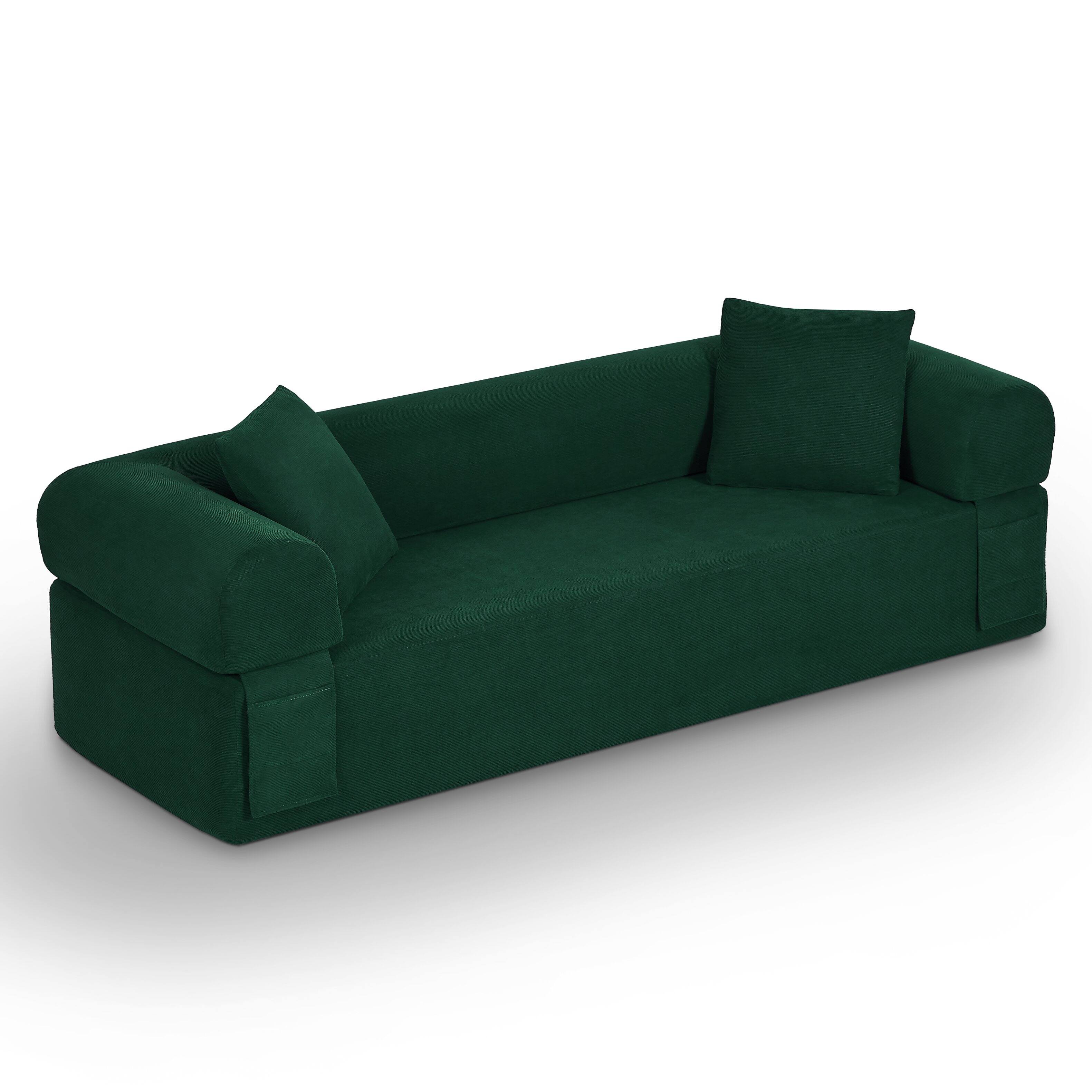 Angle. Loheer - Loheer 3 Seater Boneless Couch Modern Frameless Sofa No Assembly Apartment Couch 83 Inch - Green.