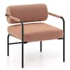 Front. Costway - Costway 1 PCS Modern Velvet Upholstered Accent Chair with Cylindrical Backrest & Metal Armrests - Brown.