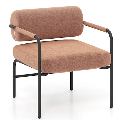 Front. Costway - Costway 1 PCS Modern Velvet Upholstered Accent Chair with Cylindrical Backrest & Metal Armrests - Brown.