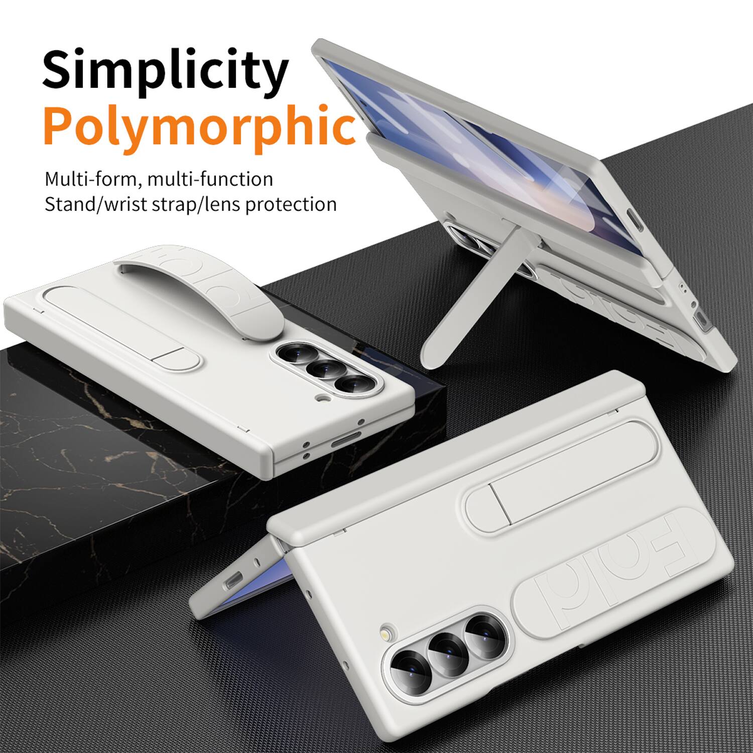 Simplicity  
Polymorphic  
Multi-form, multi-function  
Stand/wrist strap/lens protection