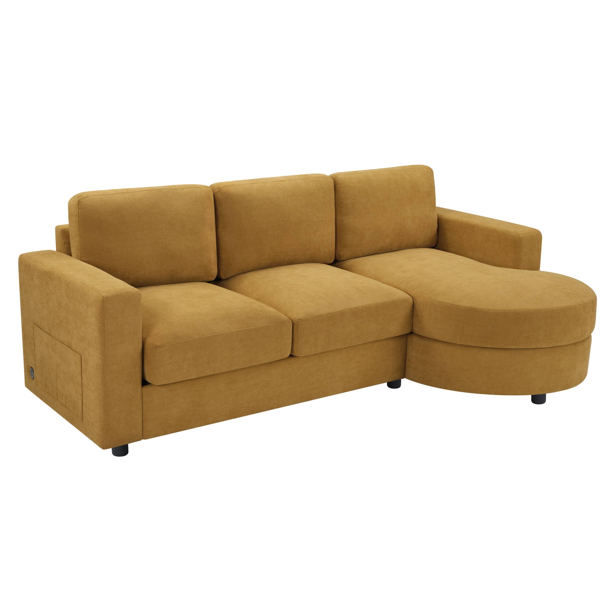 Left. Whisen - L-Shaped Sectional Sofa with Chaise Lounge,USB Ports and Side Storage Pockets for Living Room - Yellow.