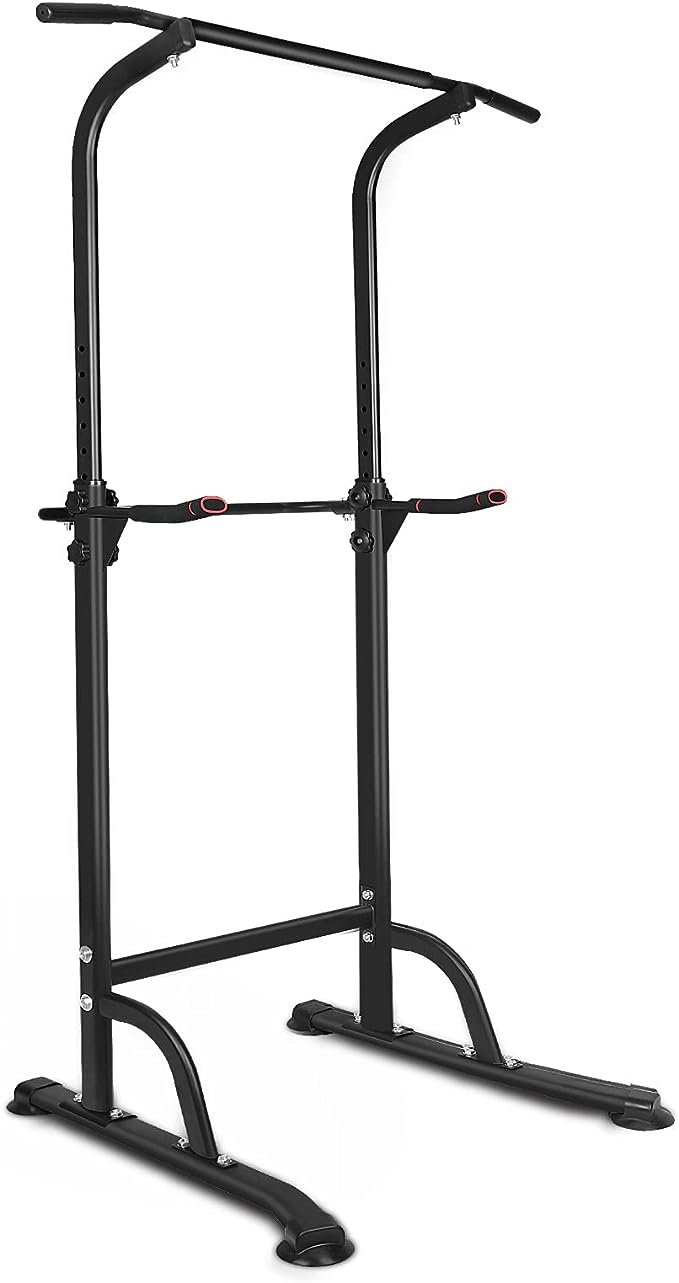 Front. ELEMENT ACE - Multi-Function Power Tower Workout Dip Station Pull Up Bar - Adjustable Home Gym Fitness Equipment - Black.