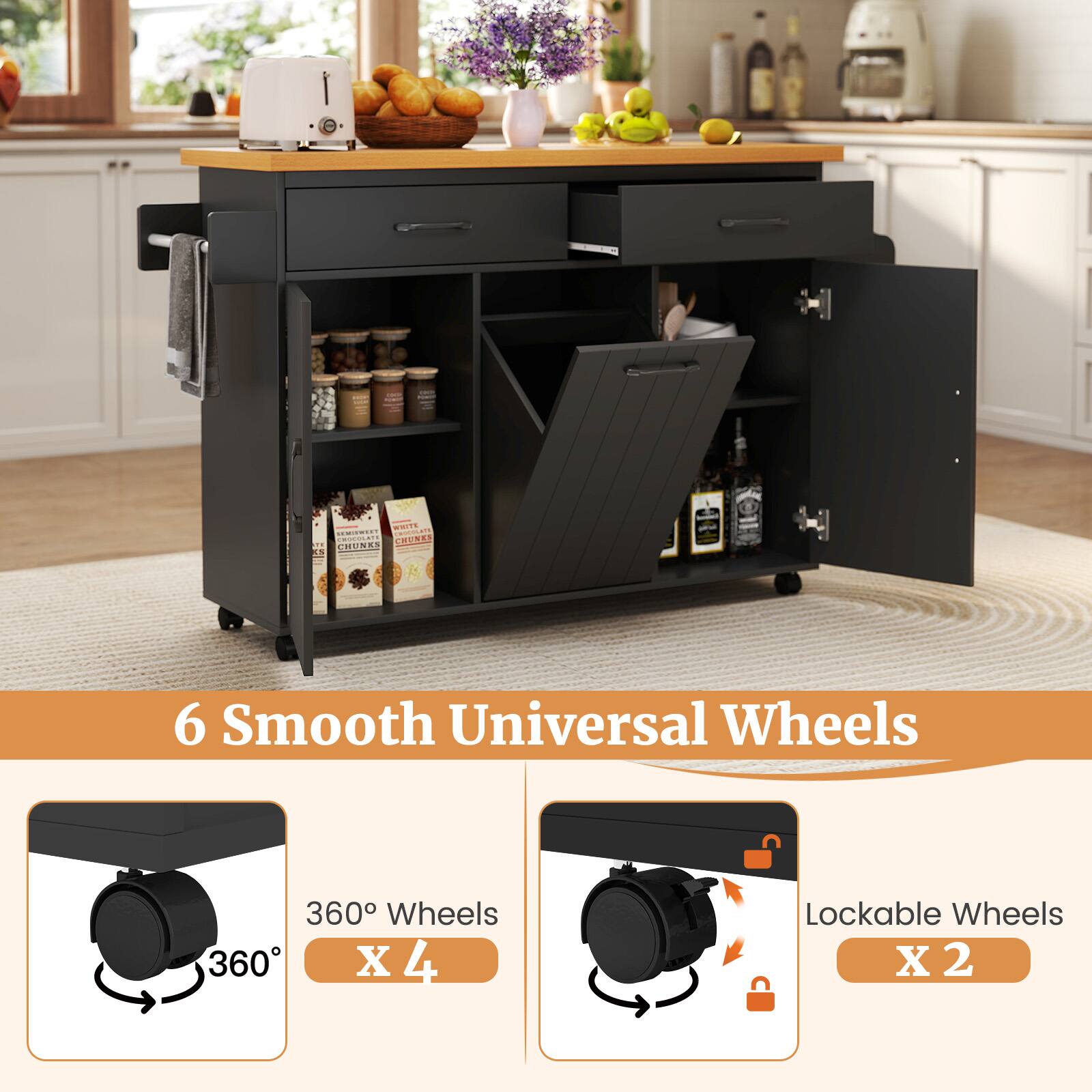 6 Smooth Universal Wheels

360° Wheels x 4

Lockable Wheels x 2