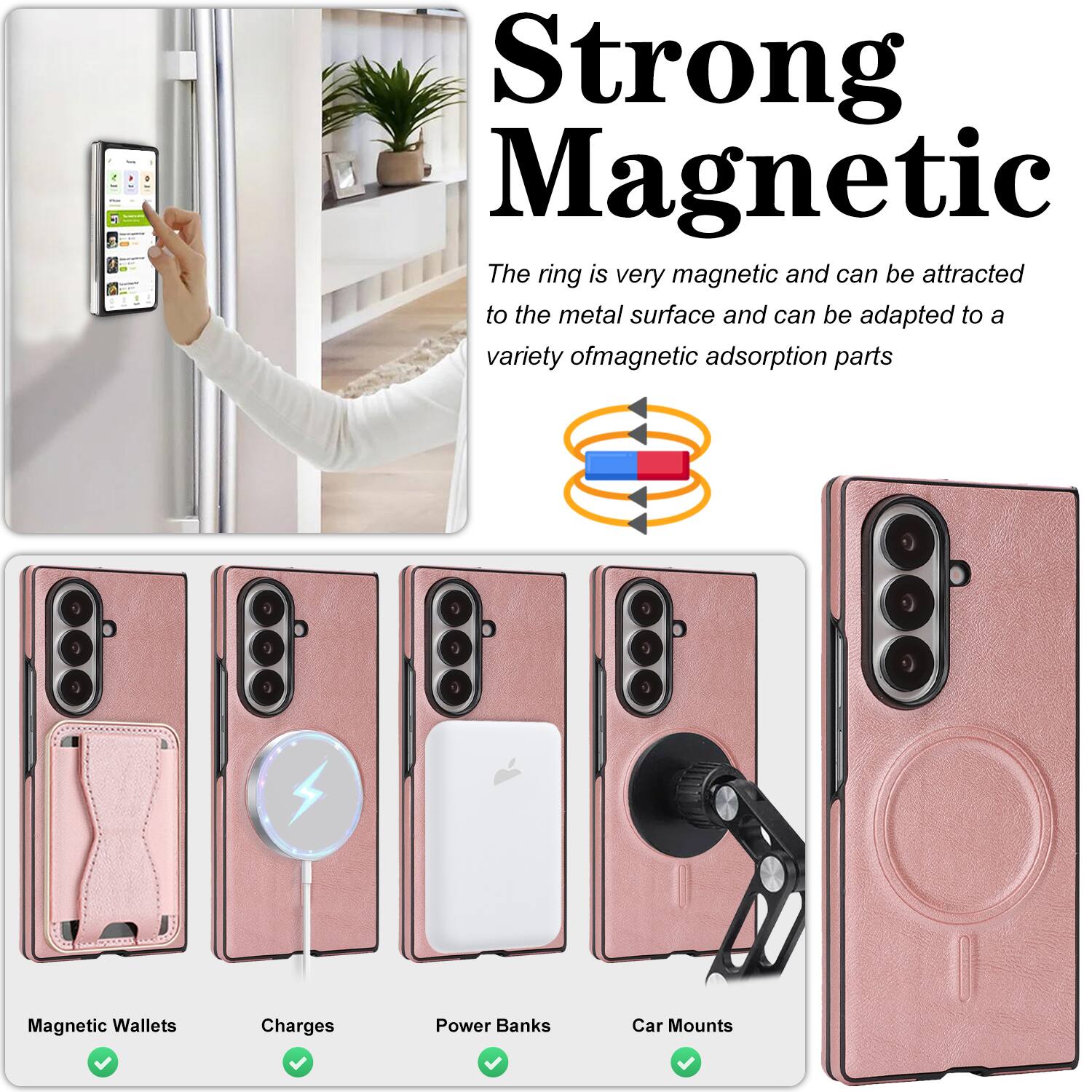 Strong Magnetic

The ring is very magnetic and can be attracted to the metal surface and can be adapted to a variety of magnetic adsorption parts.

- Magnetic Wallets
- Charges
- Power Banks
- Car Mounts