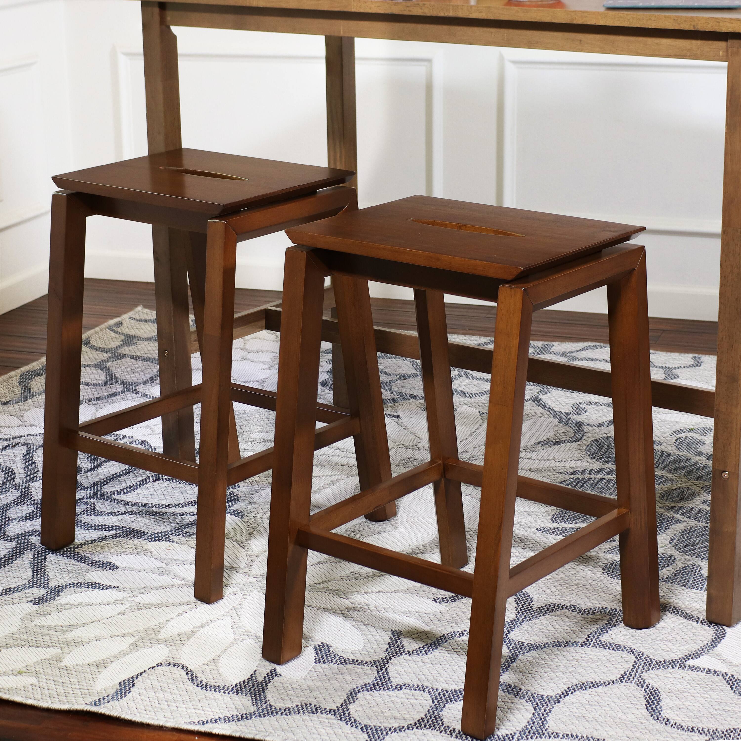 Alt View 3. Sunnydaze - Modern Wooden Counter-Height Stools - Set of 2 - Dark Walnut.