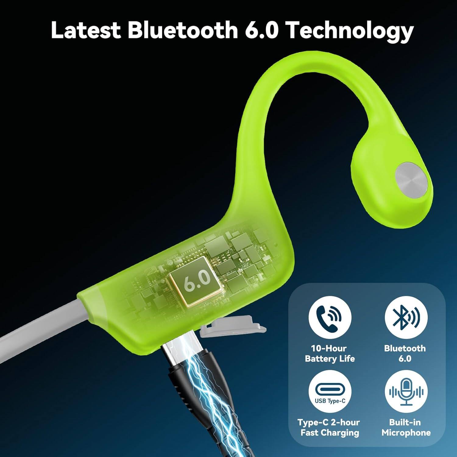 Latest Bluetooth 6.0 Technology

- 10-Hour Battery Life
- Bluetooth 6.0
- USB Type-C
- 2-hour Built-in Fast Charging
- Microphone