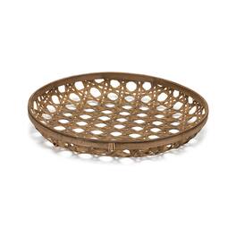 BreeBe - Large Round Bamboo Wooden Tray 22.25"D - Brown