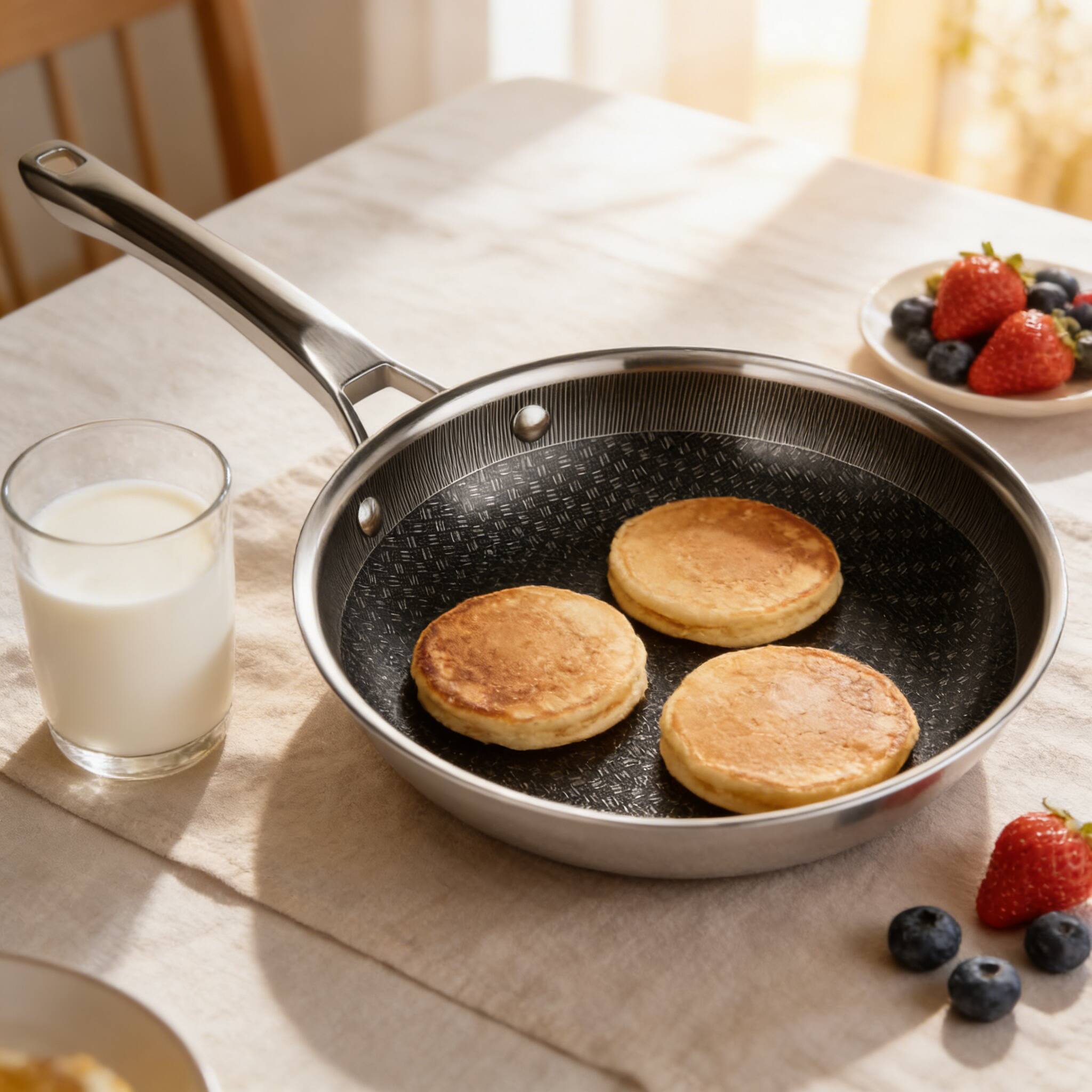 Alt View 4. Winado - 10-Inch Nonstick Frying Pan Tri-Ply Stainless Steel with Ergonomic Handle for Familie, Apartment, All Cooktop Compatible - Silver.