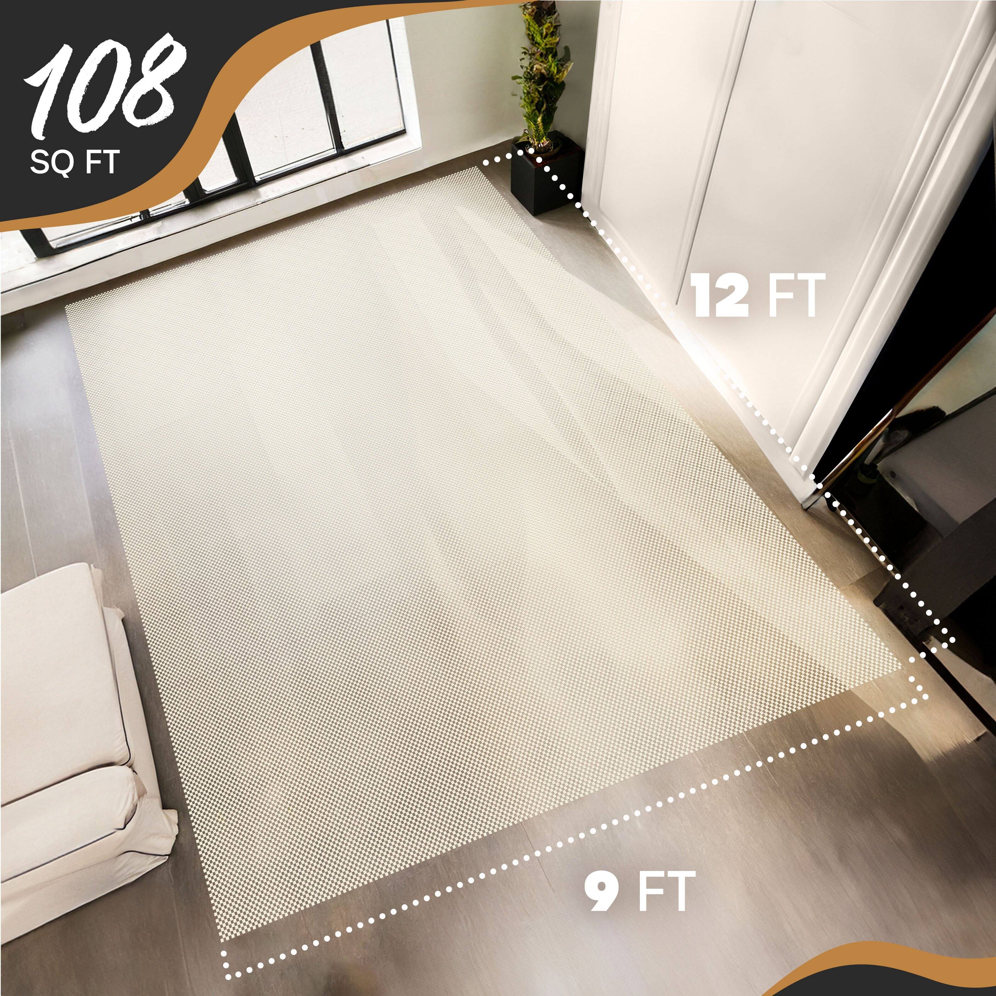 Back. Nevlers - 9 ft x 12 ft White Non Slip Rug Gripper Pad for Hard Surface Flooring - White.