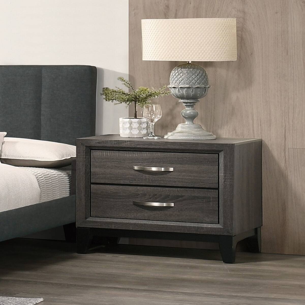 Alt View 1. Loheer - Loheer Rustic Gray Oak Nightstand, Two Drawer Bedside Cabinet for Modern Bedrooms - Gray.