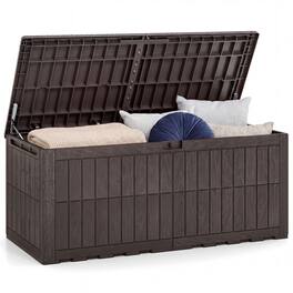 WELLFOR - 180 Gal Outdoor Deck Box All-Weather Lockable Storage Bin with Lid and Handles - Brown