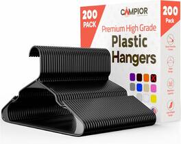 Campior - Plastic Hangers – 200-Pack, Heavy-Duty, Slim, Space-Saving, Non-Slip Notches, for Dresses, Suits, Jackets & More - Black