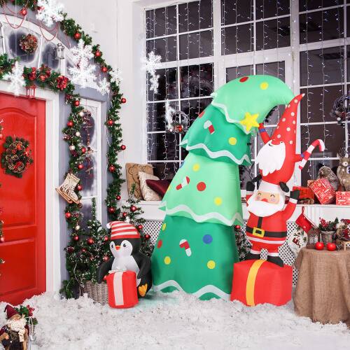 Winado 6FT Inflatable Christmas Tree with Elf and Santa Claus, Built in ...