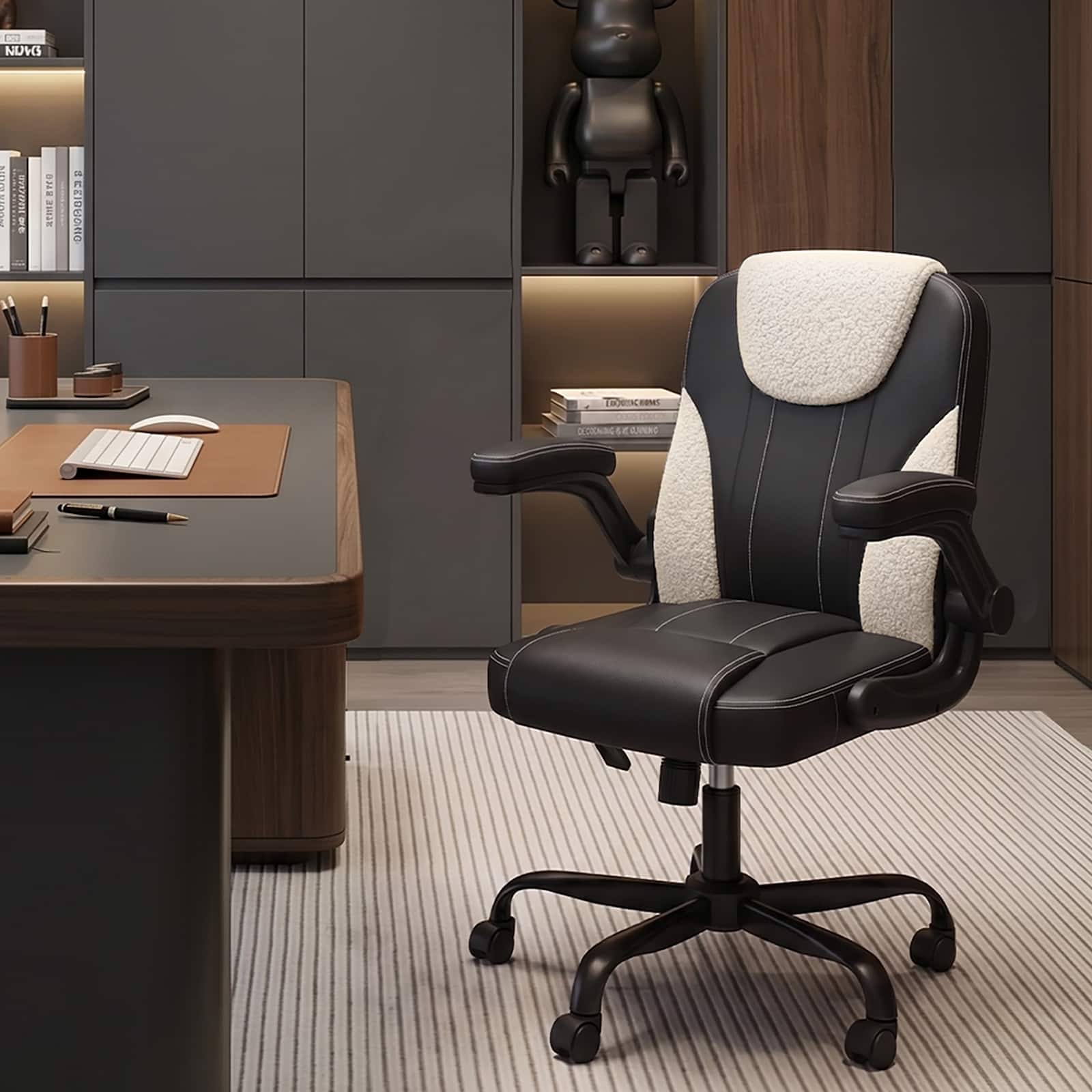 Pinmoco - Ergonomic PU Leather Office Chair, High Back Executive Computer Desk Chair - Black/White