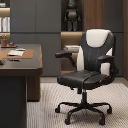Pinmoco - Ergonomic PU Leather Office Chair, High Back Executive Computer Desk Chair - Black/White