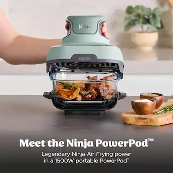 Ninja Crispi 4-in-1 Portable Glass Air Fryer Cooking System, Sage, Green