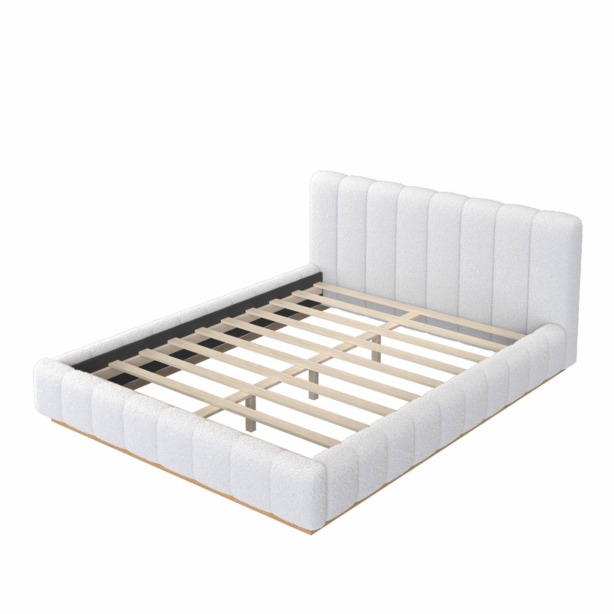 Left. Whisen - Upholstered Platform Bed Frame, Low Profile Wood Base, No Box Spring Needed - White.